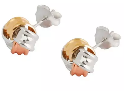 9ct Gold and Sterling Silver Tri-Colour Knot Stud Earrings