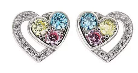 THE LOVE SILVER COLLECTION 925 STERLING SILVER PASTEL CUBIC ZIRCONIA HEART STUD EARRINGS