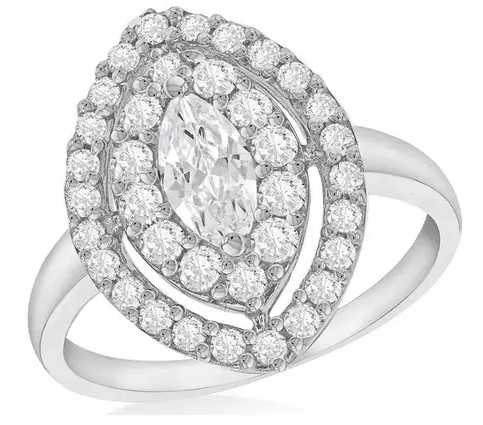 Sterling Silver Cubic Zirconia Marquise Halo Dress Ring