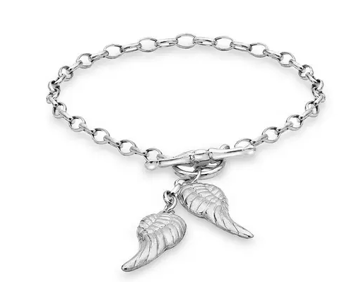 Sterling Silver Angel Wings T-Bar Bracelet