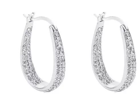 Sterling Silver Double Crystal Set Oval Creole Earrings
