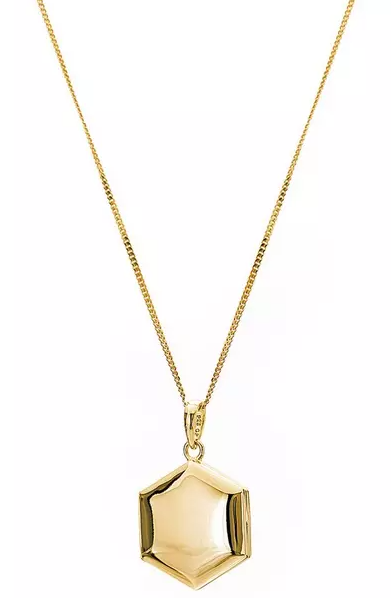 Gold Plated Sterling Silver Hexagon Locket Pendant Necklace