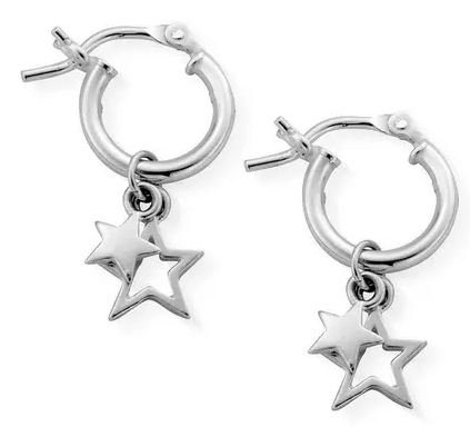 Sterling Silver Double Star Small Hoops