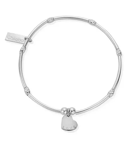 Sterling Silver Mini Noodle Sparkle Rice Love Heart Bracelet