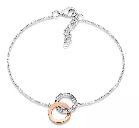 Silver and Rose Gold Plated Cubic Zirconia Double Circle Bracelet