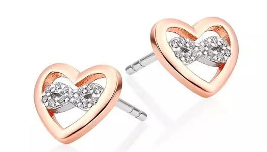 Silver Rose Gold Plated Cubic Zirconia Infinity Heart Earrings