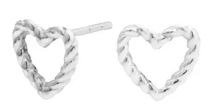 Sterling Silver Polished Twist Open Heart Stud Earrings