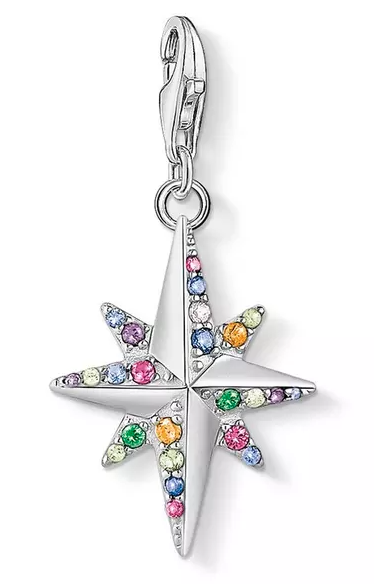 Silver Colourful Star Compass Charm