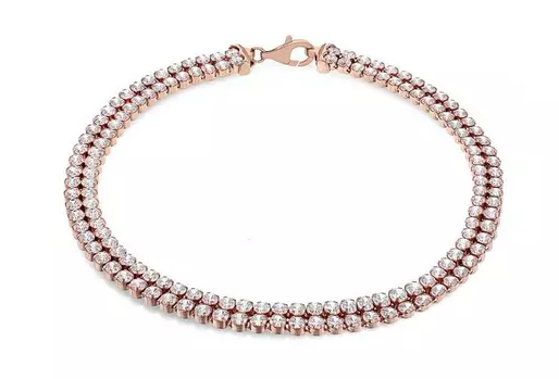 Sterling Silver Rose Gold Plated Double Row Cubic Zirconia Tennis Bracelet
