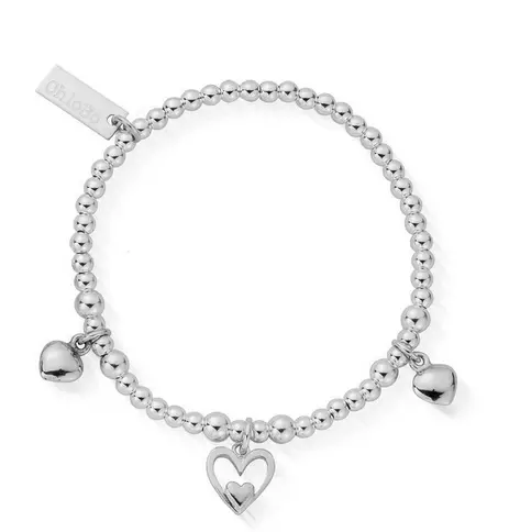 Childrens Sterling Silver Triple Heart Bracelet - Silver