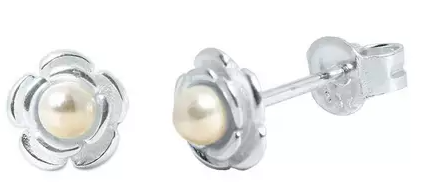 The Love Silver Collection Sim pearl flower studs