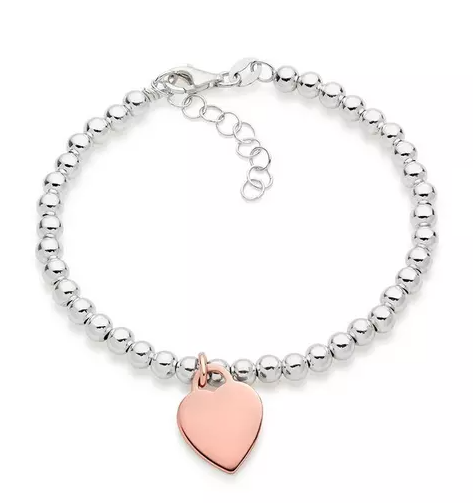 Silver and Rose Gold Plated Heart Ball Bracelet
