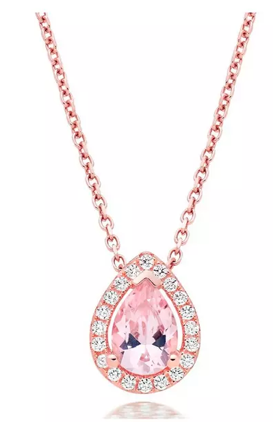 Silver Rose Gold Plated Synthetic Morganite and Cubic Zirconia Pendant