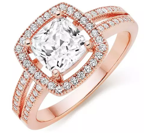 Silver Rose Gold Plated Cubic Zirconia Cocktail Ring