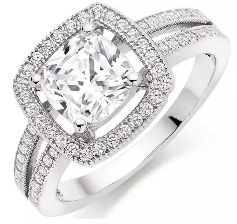 Silver Cubic Zirconia Halo Cluster Ring