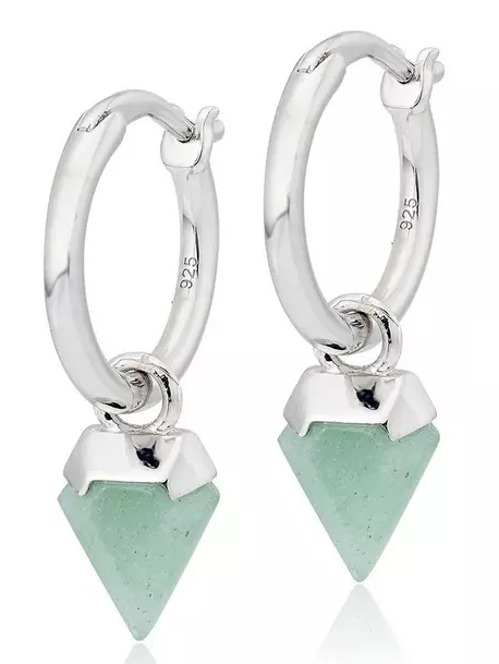 Silver Aventurine Charm Hoop Earrings