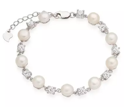 Silver Cubic Zirconia and Freshwater Pearl Bracelet