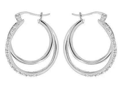 Sterling Silver Cubic Zirconia Double Twisted Hoop Creole Earrings