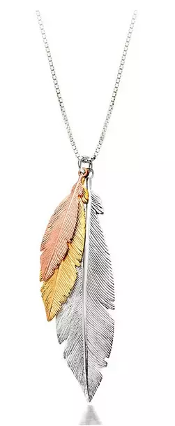 Silver Three Colour Gold Plated Feather Necklace