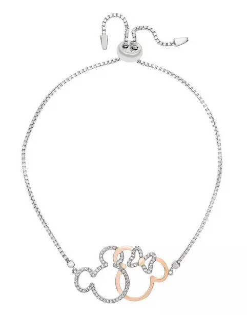 Disney Mickey and Minnie Linked Sterling Silver Crystal Set Toggle Bracelet