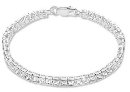 Sterling Silver Square Cubic Zirconia Tennis Bracelet