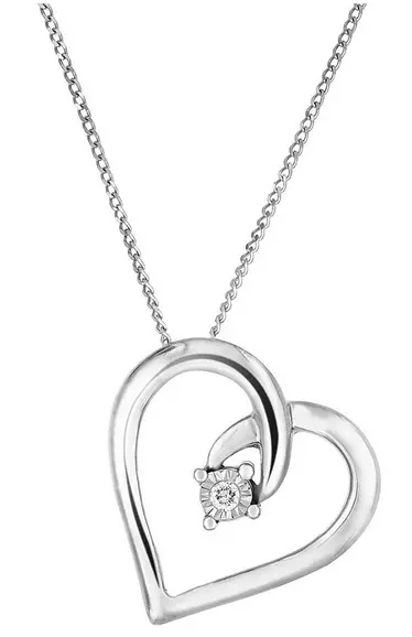 Sterling Silver Diamond Set Open Heart Pendant