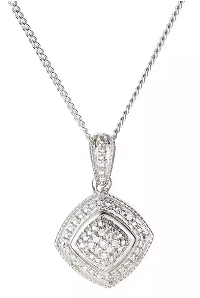 Rhodium Plated Sterling Silver 0.03ct Diamond Pendant With 18 inch Curb Chain