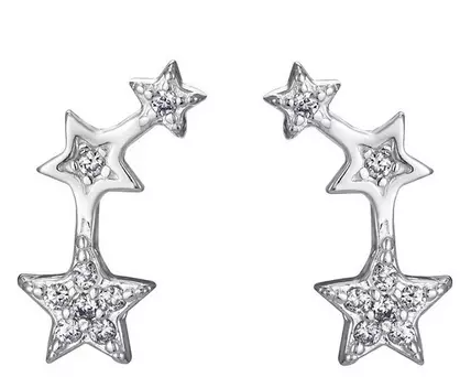 Sterling Silver & Cubic Zirconia Triple Star Earrings