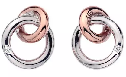 Eternity Sterling Silver and 18 Carat Gold Vermeil Diamond Set Interlocking Earrings