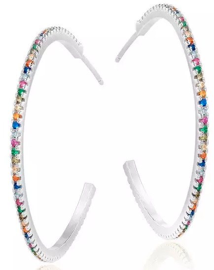 Silver Cubic Zirconia Multicoloured Hoop Earrings