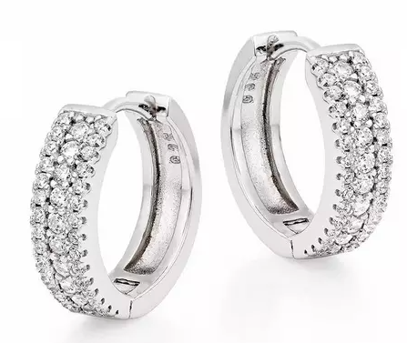 Beaverbrooks Silver Cubic Zirconia Triple Row Hoop Earrings