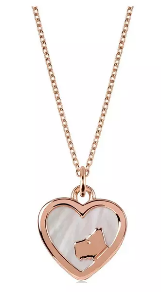 Radley 18k Rose Gold Plated Sterling Silver and Mother Of Pearl Heart Dog Pendant Ladies Necklace