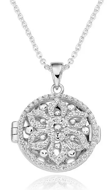 Silver Cubic Zirconia Flower Locket Pendant