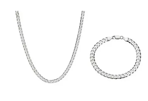 Sterling Silver 1oz Solid Diamond Cut Curb Chain And Bracelet Set