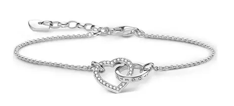Sterling Silver Cubic Zirconia Heart Together Forever Link Bracelet