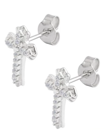 Sterling Silver Pave Cubic Zirconia Club Cross Earrings