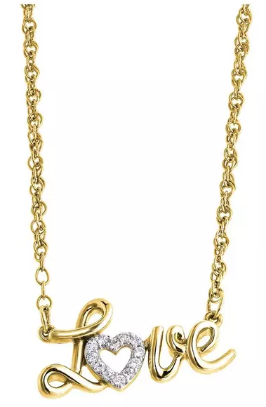 Sterling Silver Yellow Gold Plated Diamond Love Necklace