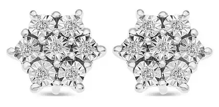 Sterling Silver 8 Point Diamond Cluster Stud Earrings