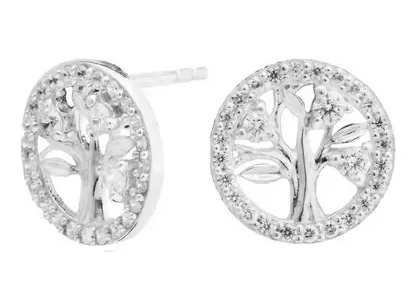 Sterling Silver Cubic Zircona Tree Of Life Stud Earrings
