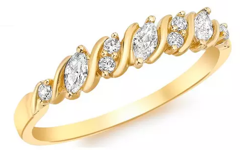 9ct Gold Cubic Zirconia 7 Stone Swirl Ring
