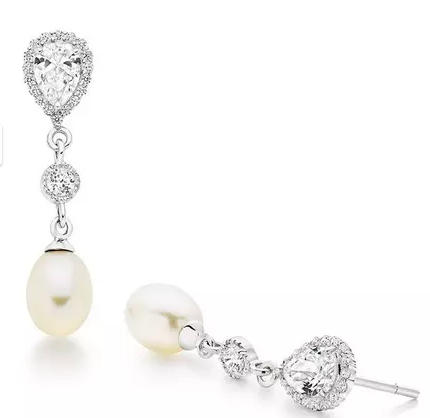 Silver Freshwater Cultured Pearl Cubic Zirconia Drop Earrings