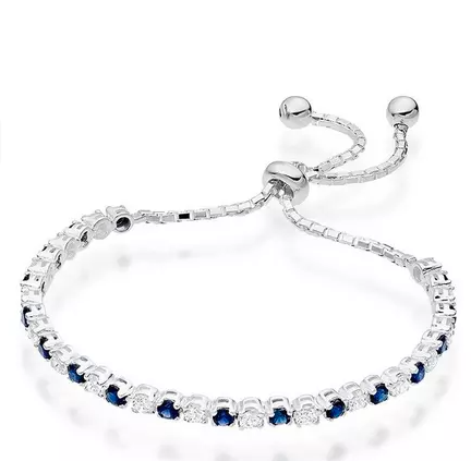 Silver Synthetic Sapphire and Cubic Zirconia Slider Bracelet