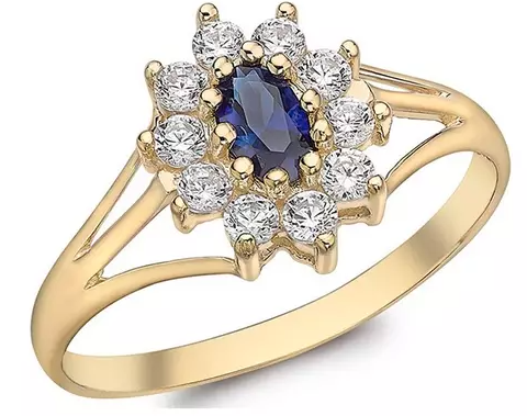 9ct Gold Blue Cubic Zirconia Cluster Ring with Cut-Out Shoulder Detail