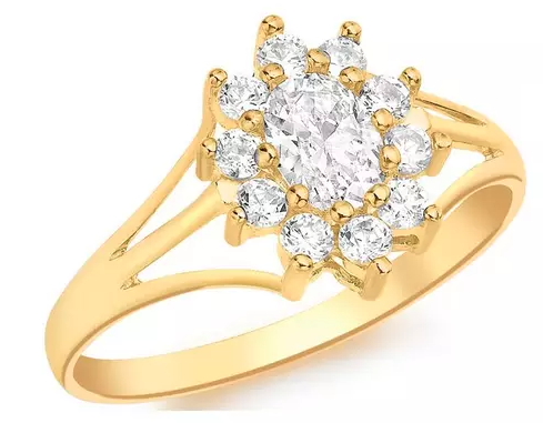 9ct Gold Cubic Zirconia Cluster Ring with Cut-Out Shoulder Detail