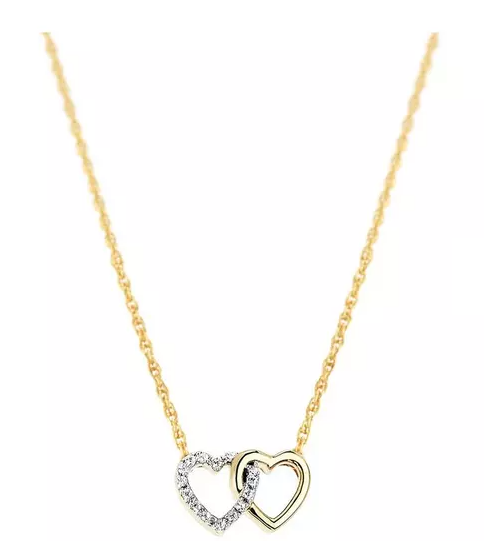 925 Yellow Gold Plated Silver Diamond Interlocking Hearts Necklace