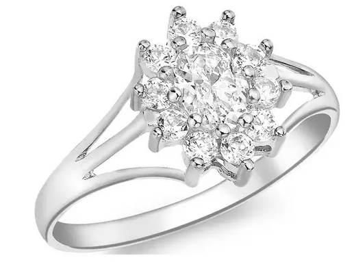 9ct White Gold Cubic Zirconia Flower Cluster Ring
