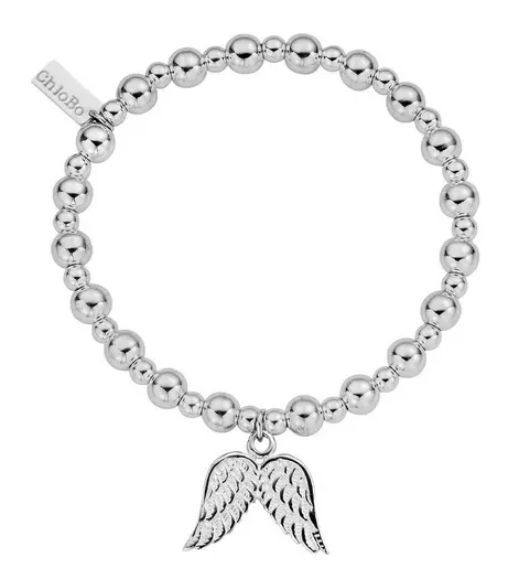 Sterling Silver Mini Small Ball Double Angel Wing Bracelet