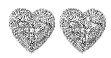LOVE DIAMOND 925 RHODIUM PLATED 0.10CT DIAMOND HEART STUD EARRINGS