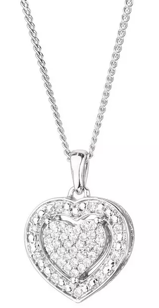 Sterling Silver 12pt Diamond Heart Cluster Pendant Necklace