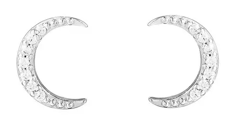 Sterling Silver Cubic Zirconia Moon Stud Earrings